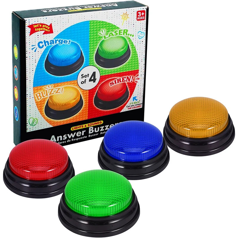 Lot de 4 Buzzers de Jeu – Boutons Réponse avec Lumières et Sons pour Quiz et Compétitions en Famille